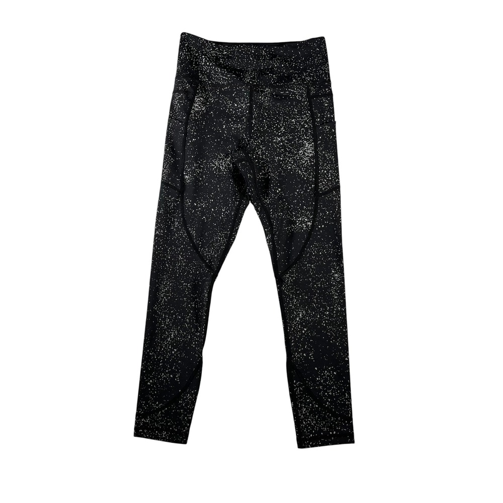 Zyia Active Womens Metallic Silver Splatter 7/8 Leggings Black Size 6-8 Pocket